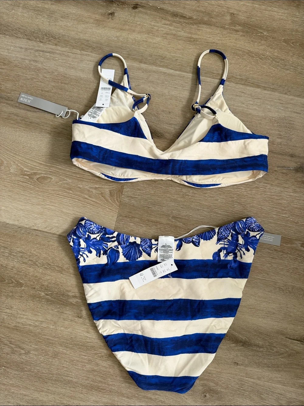 J. Crew Blue and White Striped Floral Bikini Two-Piece
